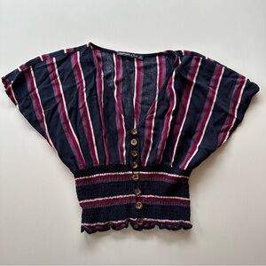 Abercrombie Striped Navy and Burgundy Button-Front Top